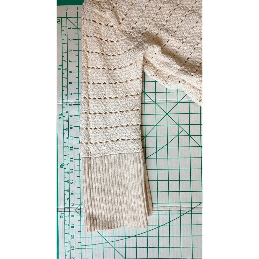 Gap Size XS Cream Cotton Crochet Pointelle Open Knit Sweater‎ Cottage Fisherman
